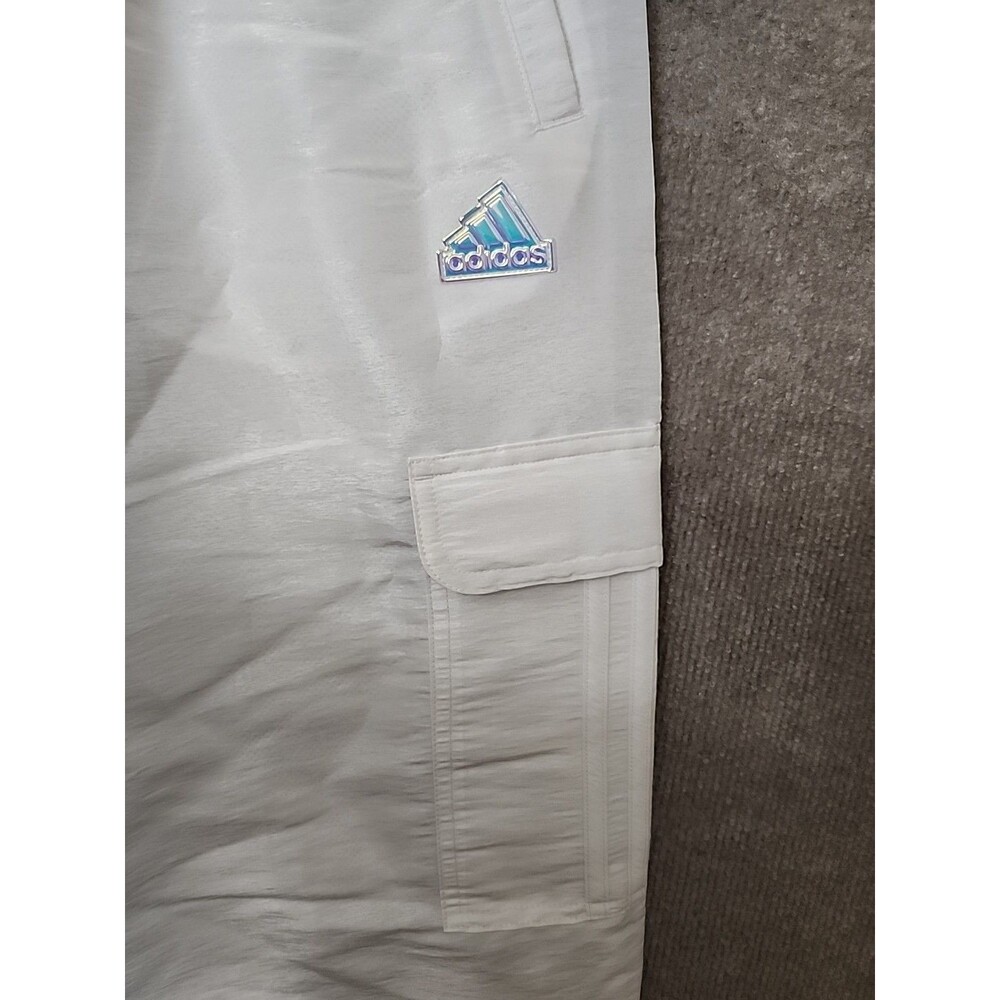 Adidas Lightweight Pull On Cargo Pants Womens L White Shimmer Drawstring - Picture 4 of 9